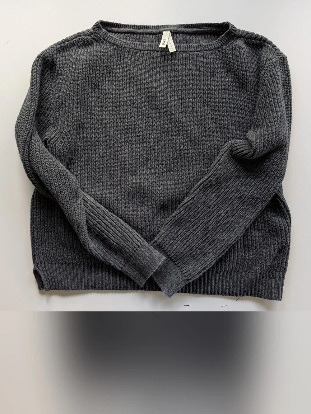 PACT Organic Cotton Chunky Knit Cropped Boxy Sweater Charcoal Grey Medium